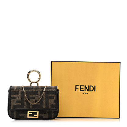 Fendi Fabric Jacquard FF 1974 Nano Baguette Charm Tobacco Moro Black 10 of 10