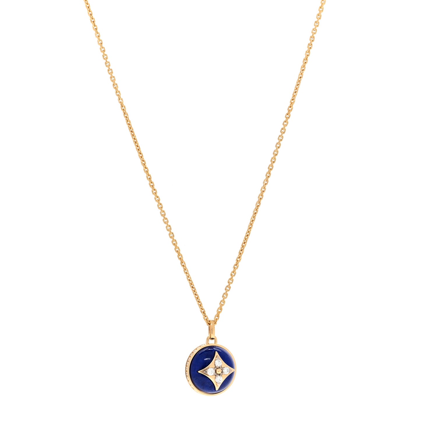18K Yellow Gold Diamond Lapis Lazuli B Blossom Medallion Pendant Necklace