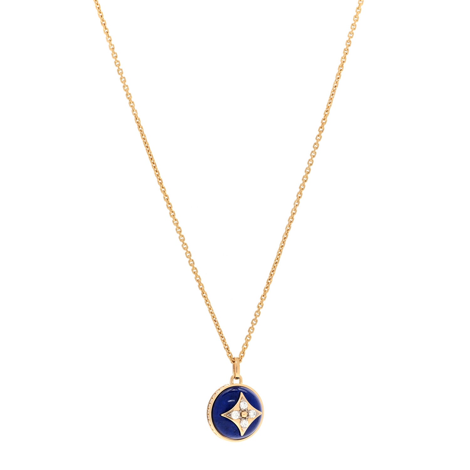 Louis Vuitton 18K Yellow Gold Diamond Lapis Lazuli B Blossom Medallion Pendant Necklace 1 of 5