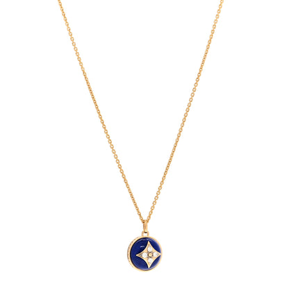 Louis Vuitton 18K Yellow Gold Diamond Lapis Lazuli B Blossom Medallion Pendant Necklace 1 of 5