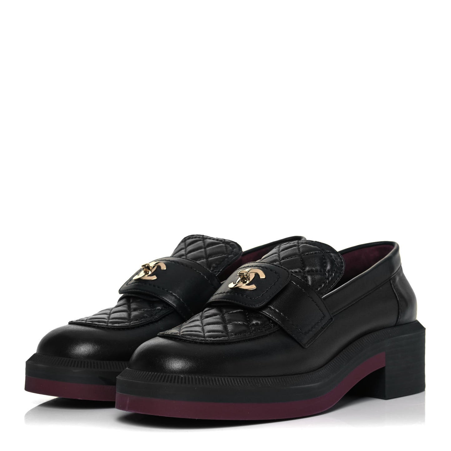 Lambskin Quilted CC Turnlock Loafers 39 Black
