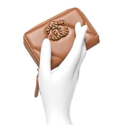 Chanel Lambskin Quilted Chanel 19 Zip Around Coin Purse Wallet Brown 2 of 9