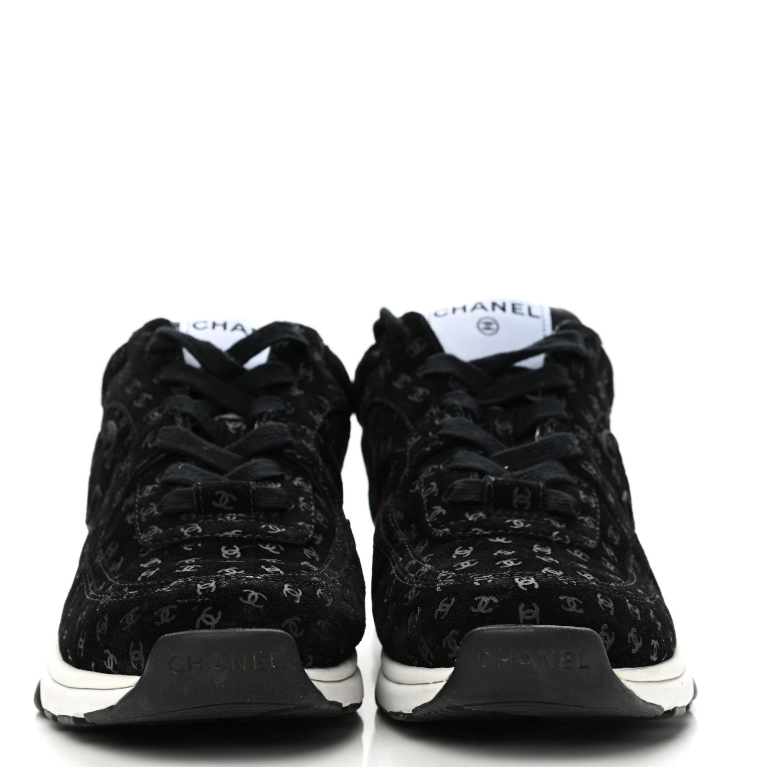 Chanel Suede Calfskin Printed CC Sneakers 38.5 Black 2 of 10