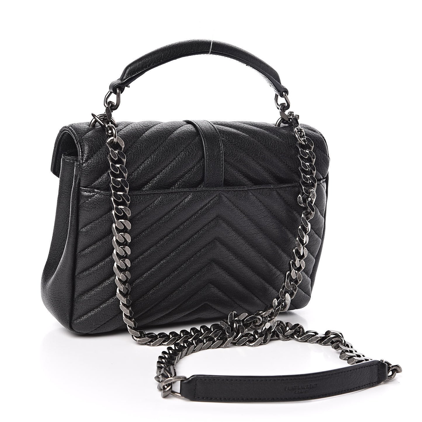 Sheepskin Matelasse Chevron Monogram Medium College Bag Black