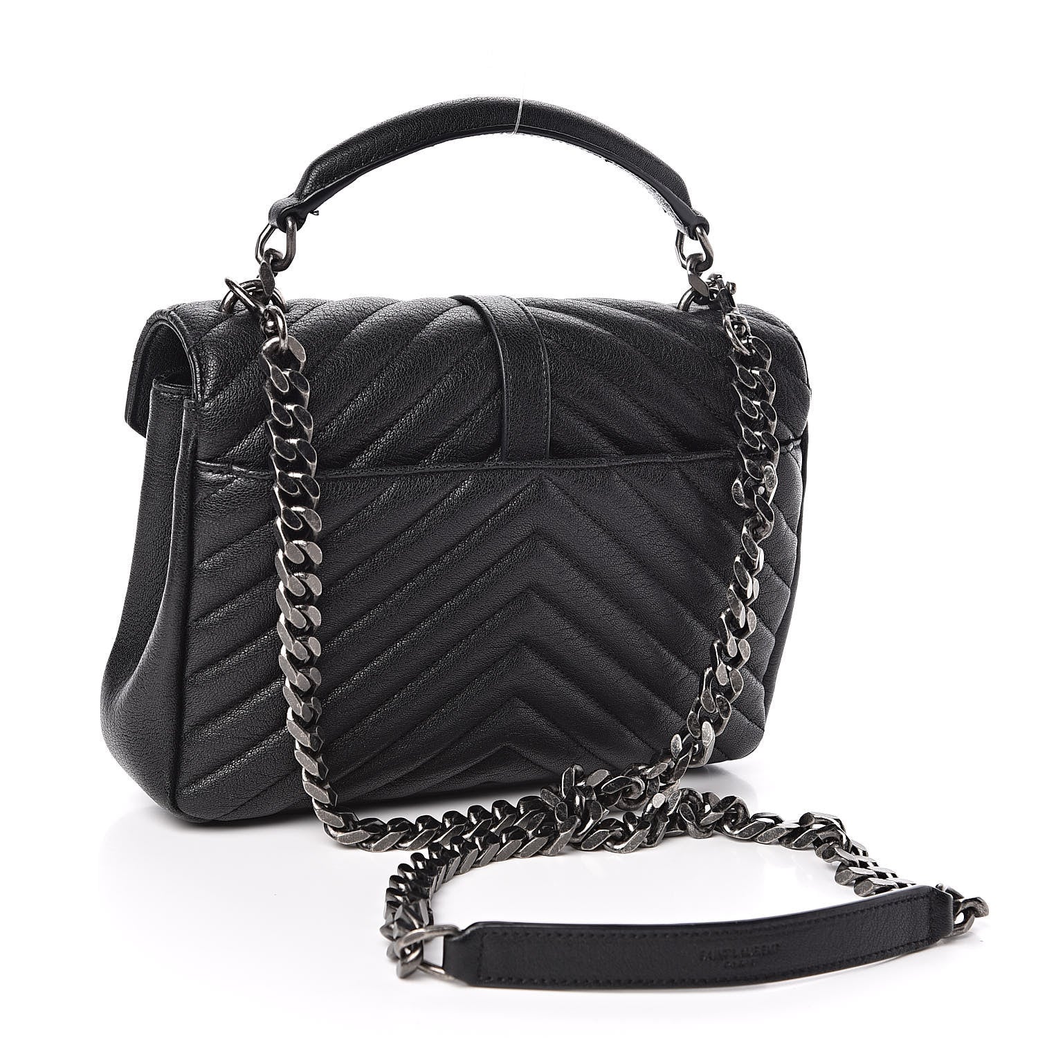 Saint Laurent Sheepskin Matelasse Chevron Monogram Medium College Bag Black 3 of 18