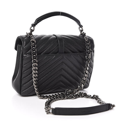 Saint Laurent Sheepskin Matelasse Chevron Monogram Medium College Bag Black 3 of 18