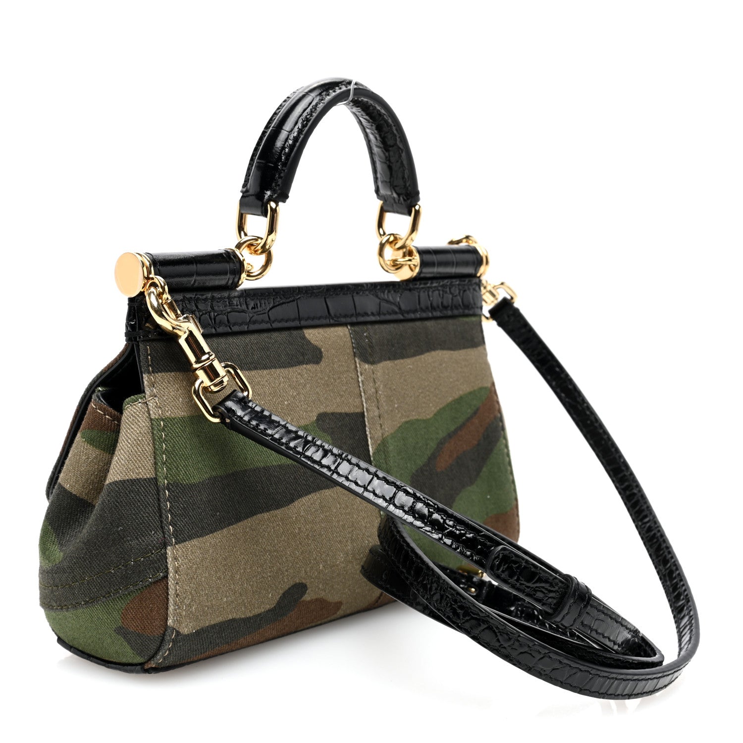Dolce & Gabbana Cotton Calfskin Croc Embossed Camouflage Patchwork Small Sicily Multicolor 3 of 9