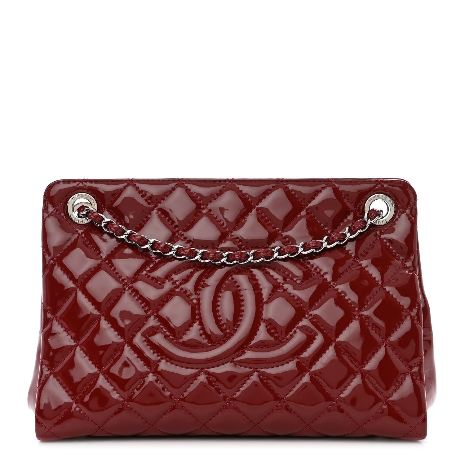 Chanel Patent Quilted Timeless CC Shopping Tote Red 1 of 13