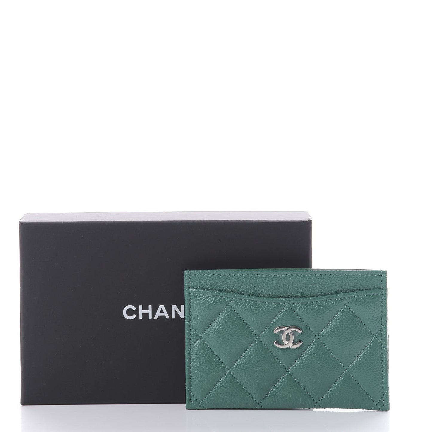 Caviar Quilted Card Holder Green