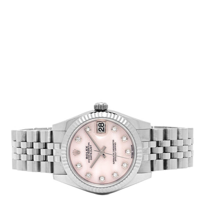 Rolex Stainless Steel 18K White Gold Diamond Pink Mother of Pearl 31mm Oyster Perpetual Datejust Watch 178274 2 of 5