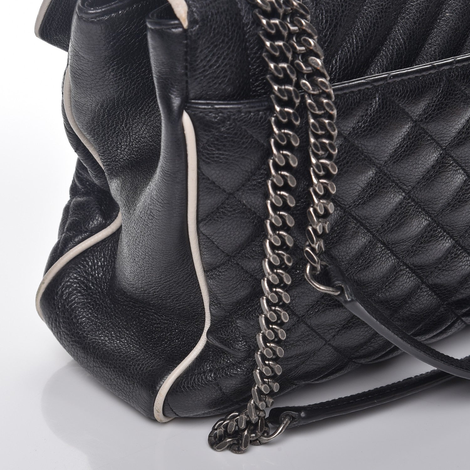 Saint Laurent Calfskin Mixed Matelasse Triquilt Large Monogram Envelope Satchel Black White 8 of 13