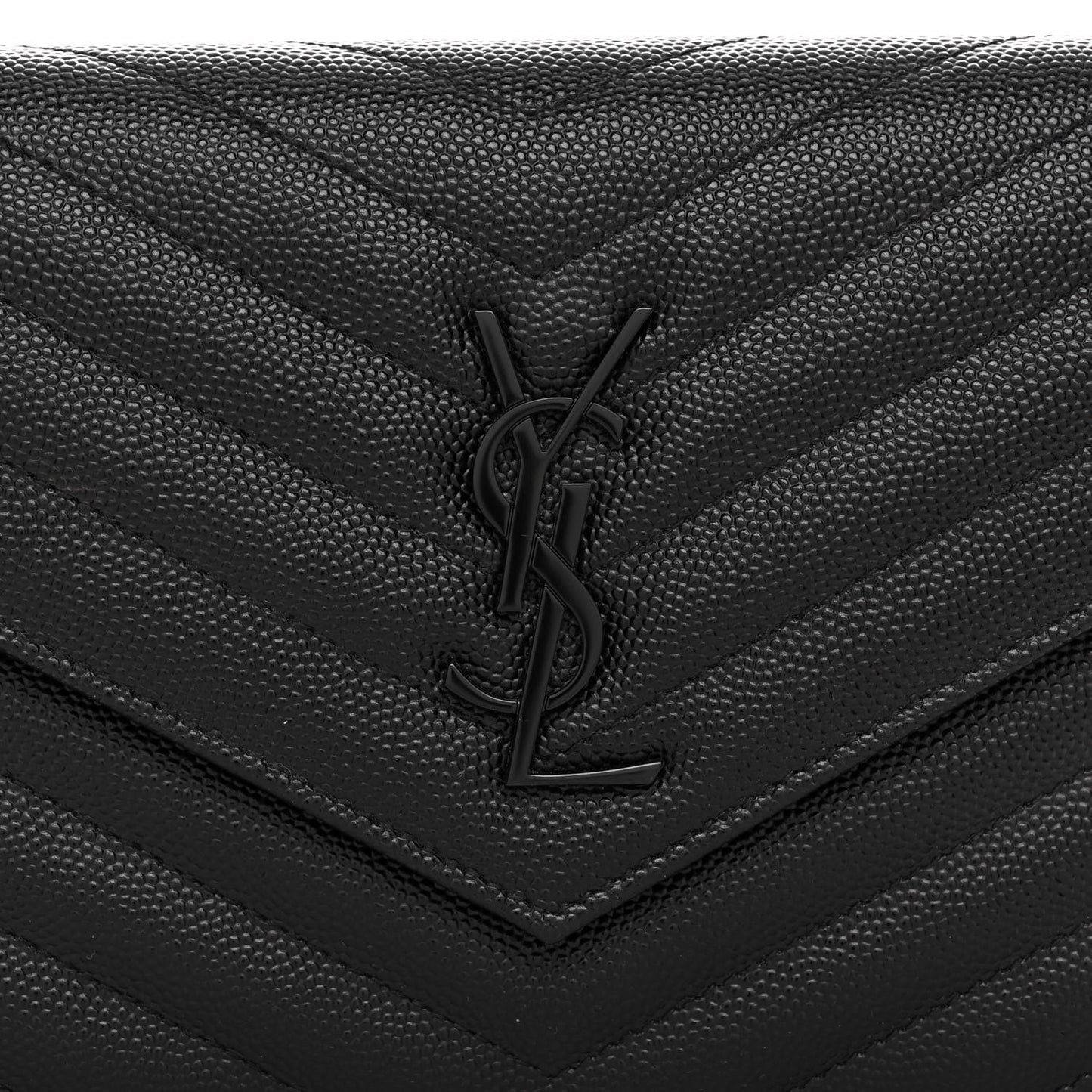 SAINT LAURENT Grain De Poudre Matelasse Chevron Monogram Monochrome Envelope Chain Wallet Black