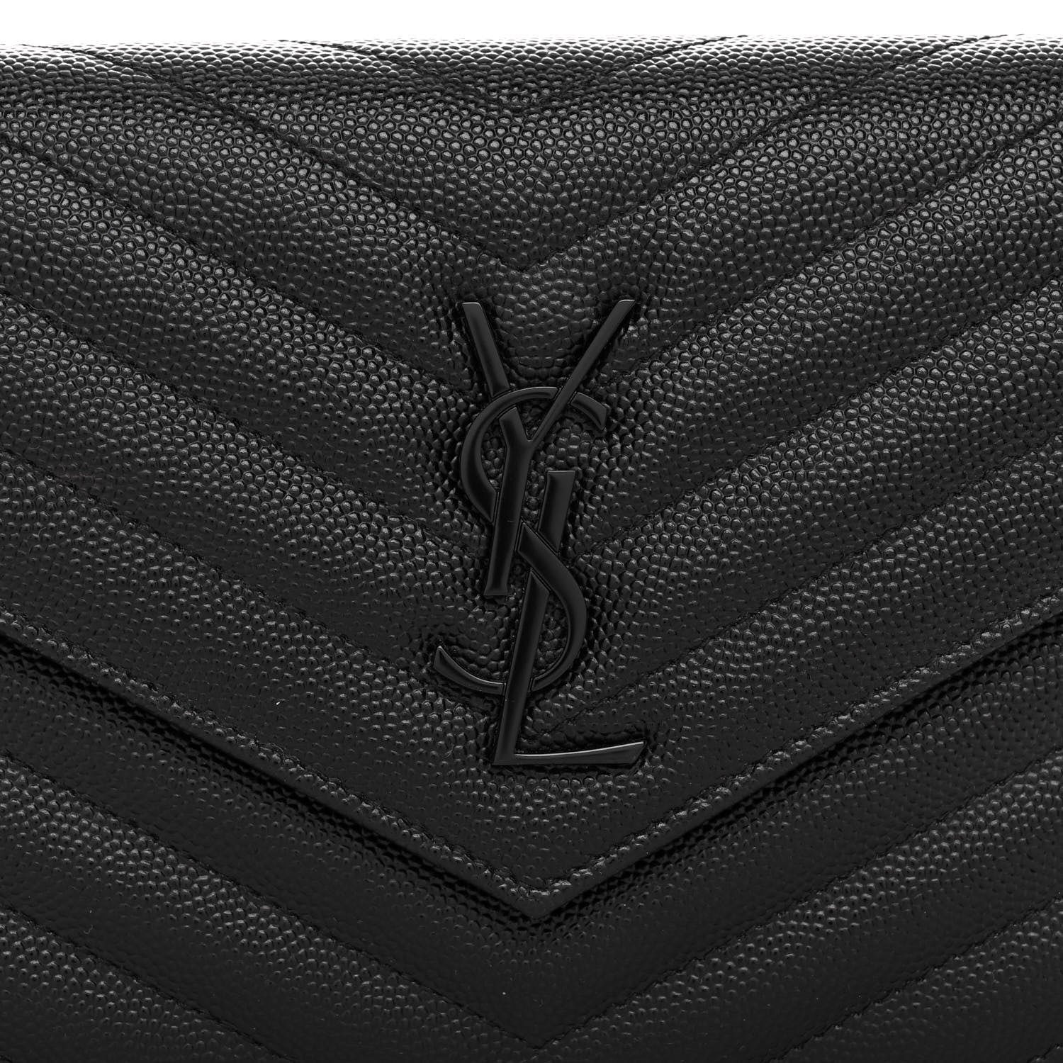 Saint Laurent SAINT LAURENT Grain De Poudre Matelasse Chevron Monogram Monochrome Envelope Chain Wallet Black 7 of 11