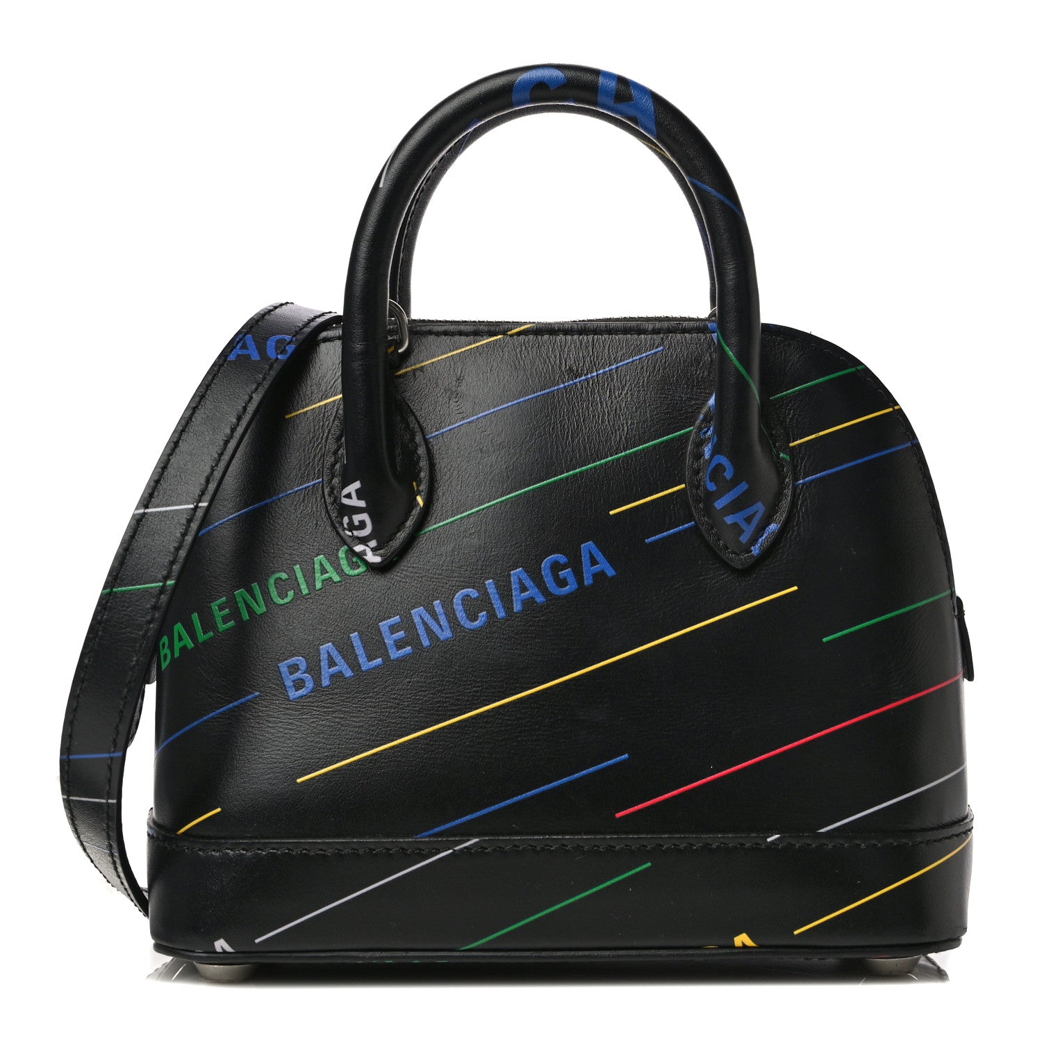 Balenciaga Calfskin Logo Print XXS Ville Top Handle Bag Black Multicolor 1 of 19