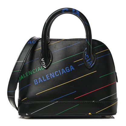 Balenciaga Calfskin Logo Print XXS Ville Top Handle Bag Black Multicolor 1 of 19