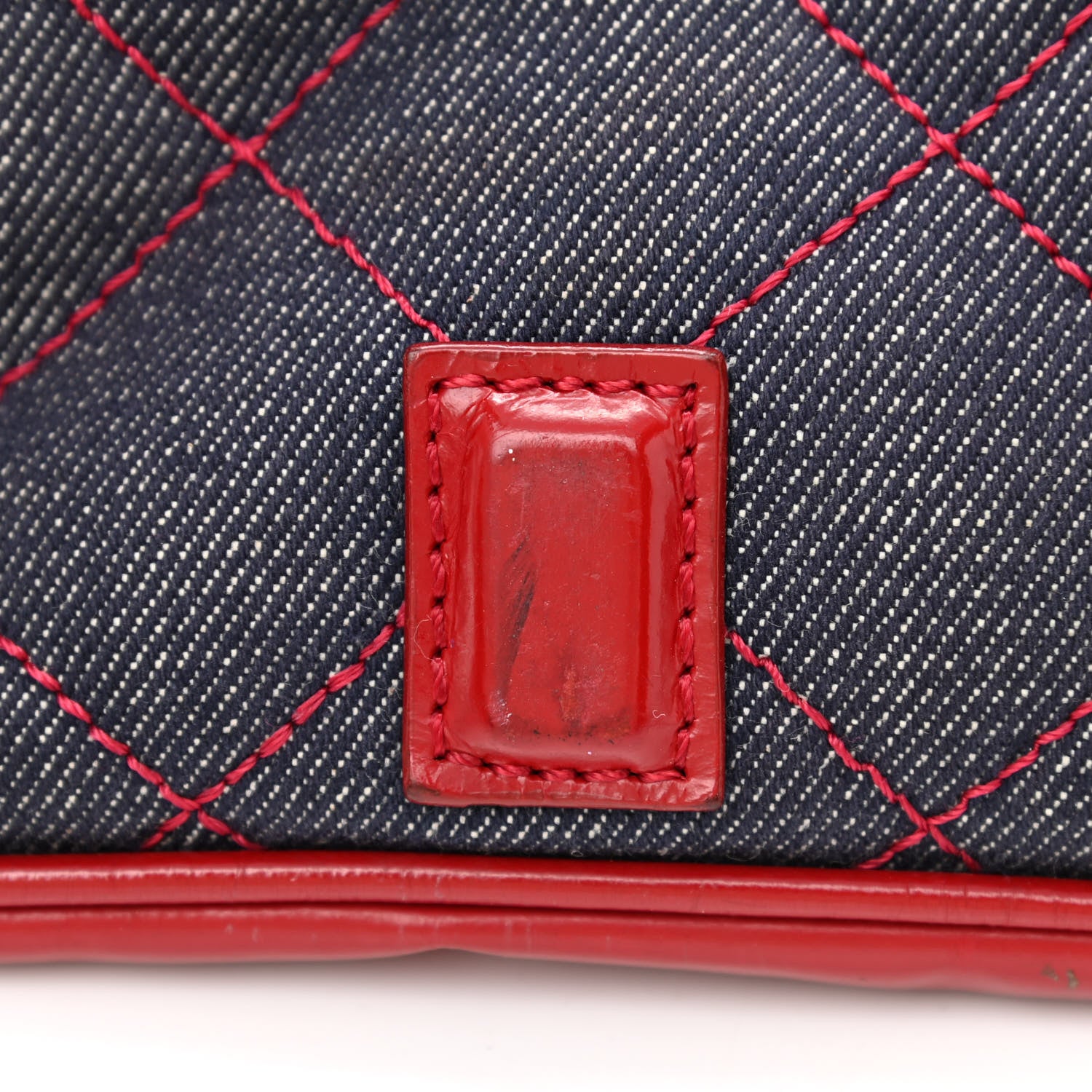 Burberry Shiny Calfskin Denim Quilted Shoulder Bag Blue Red 10 of 12