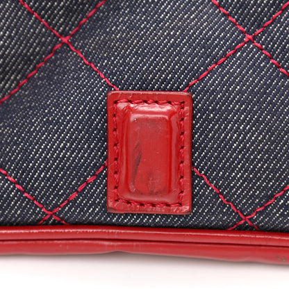 Burberry Shiny Calfskin Denim Quilted Shoulder Bag Blue Red 10 of 12