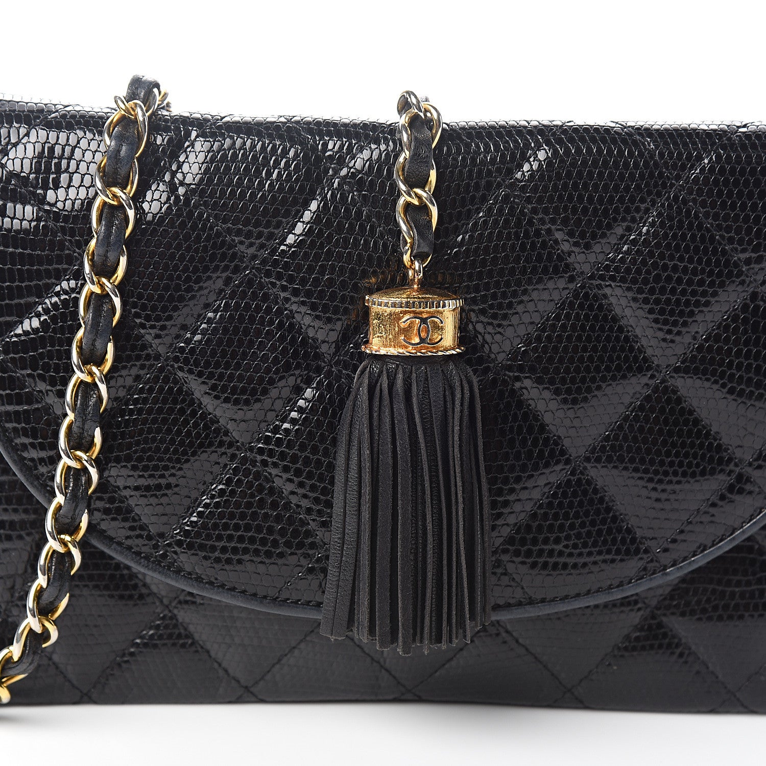 Chanel Lizard Quilted Tassel Single Flap Bag Black 14 of 14