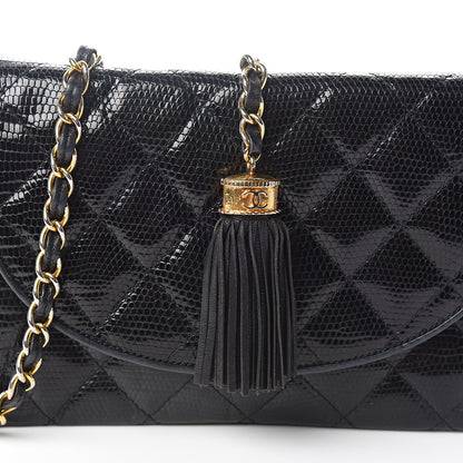 Chanel Lizard Quilted Tassel Single Flap Bag Black 14 of 14