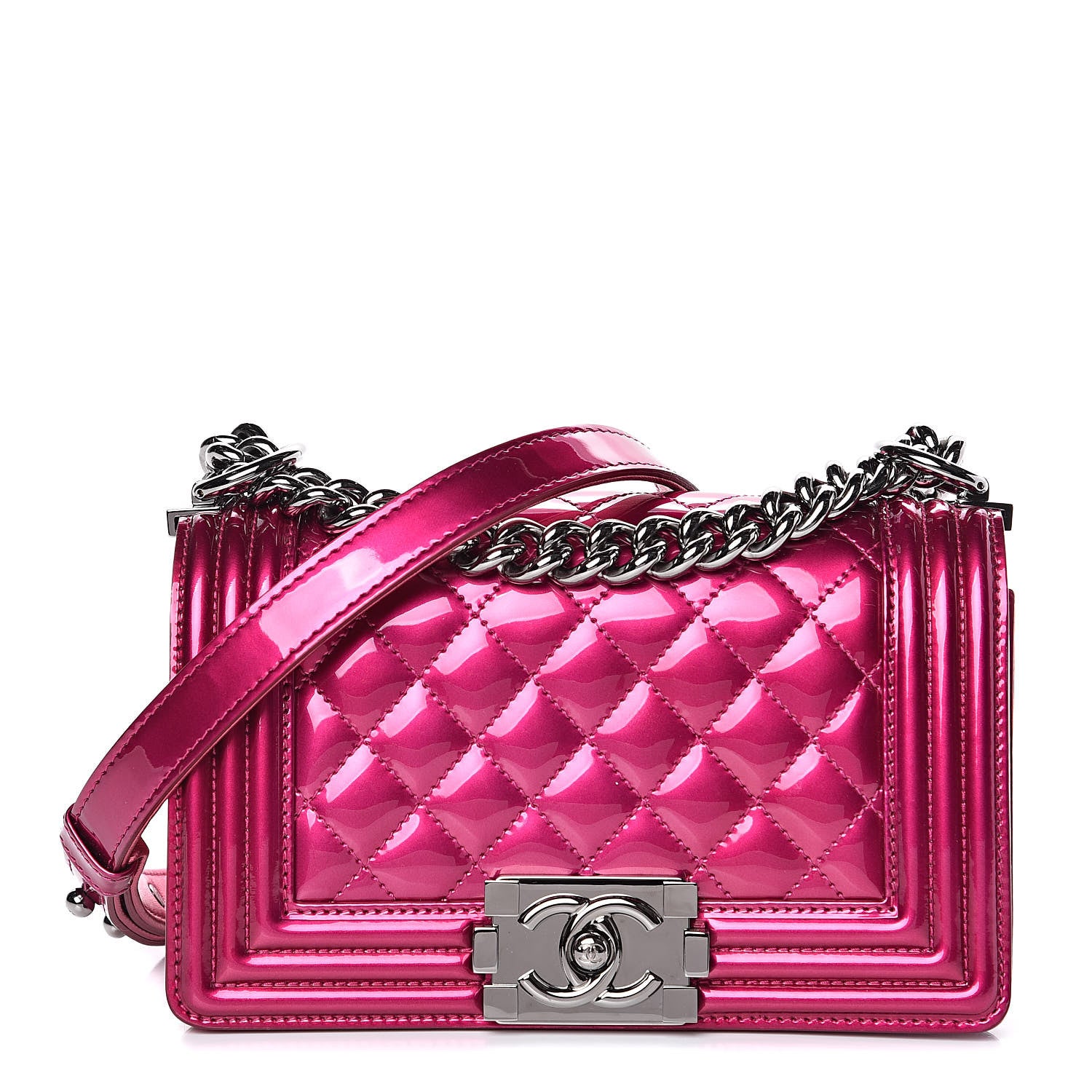 Chanel Metallic Patent Calfskin Quilted Small Boy Flap Pink 1 of 12