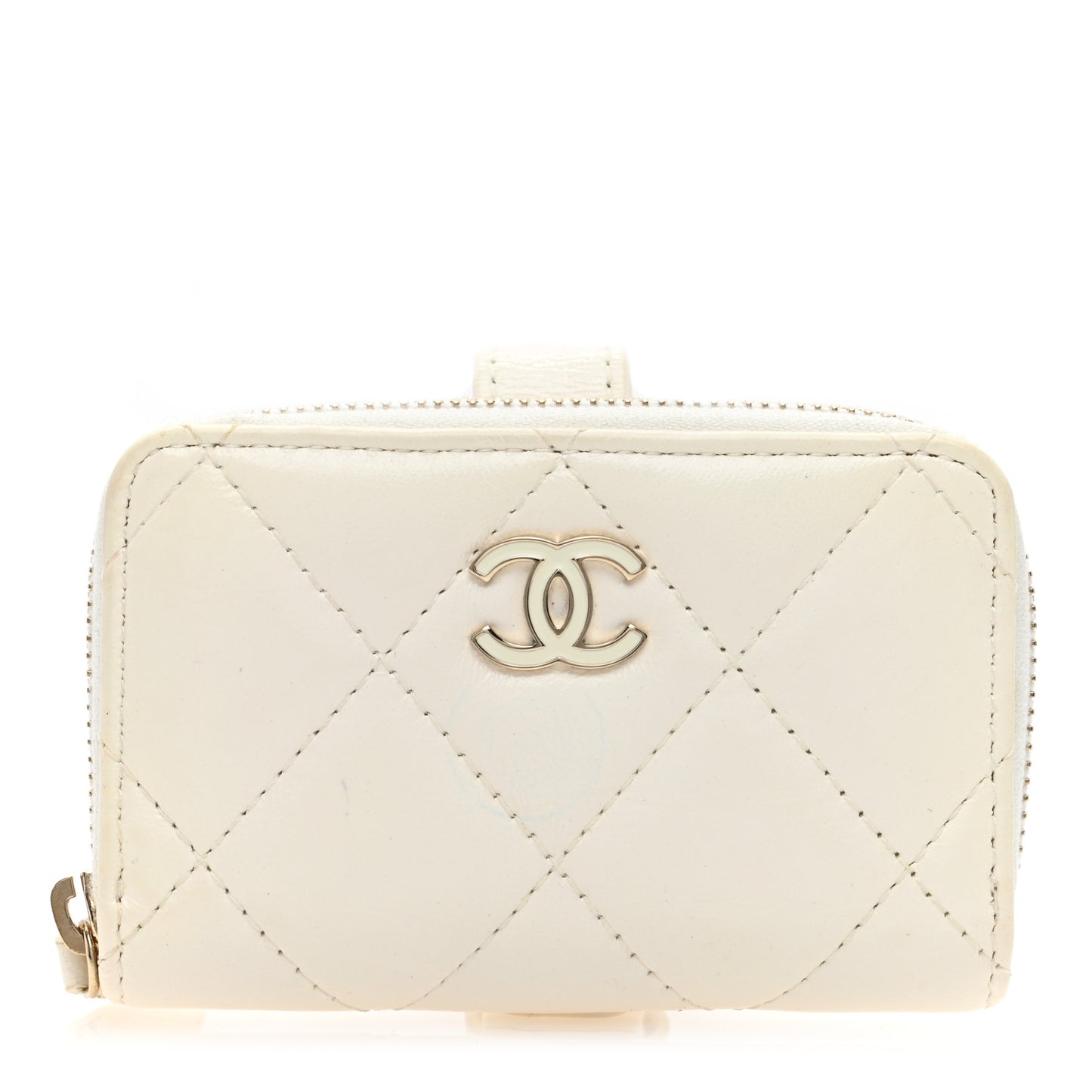 Shiny Lambskin Coin Purse Bracelet White