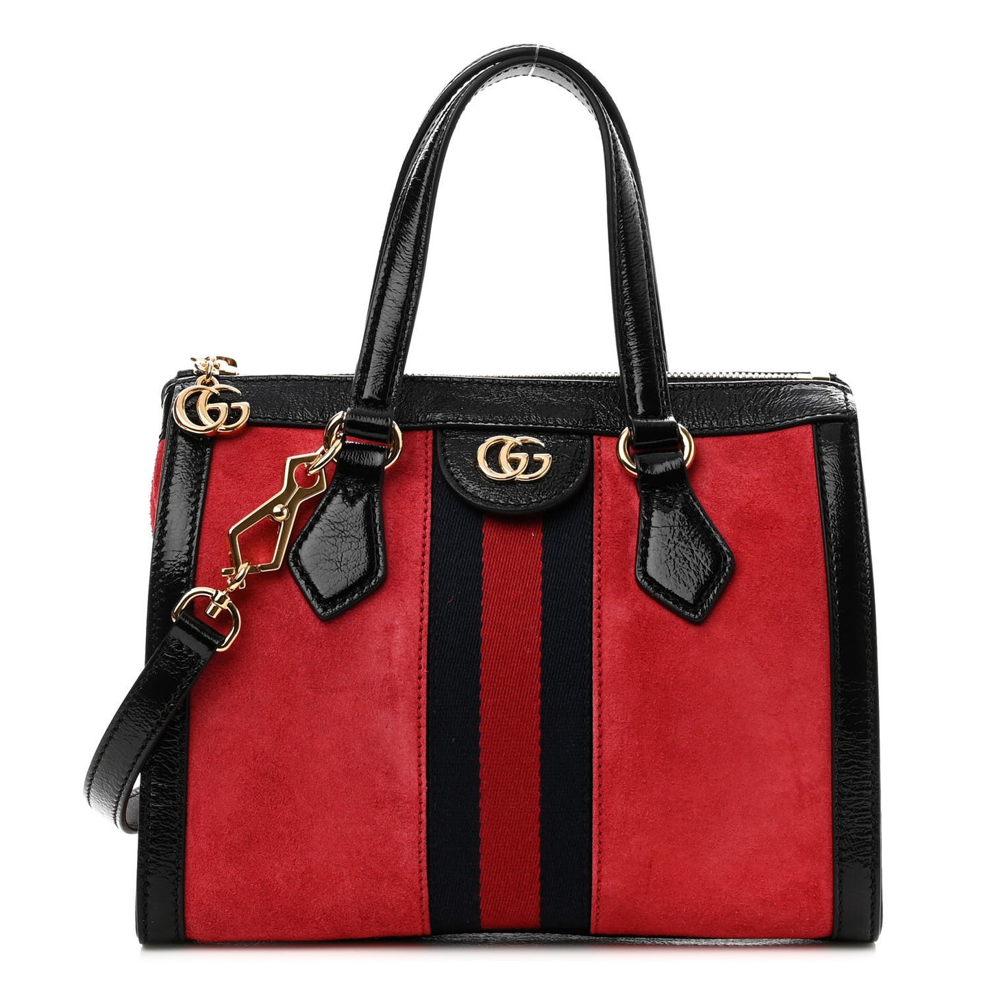 Suede Calfskin Web Small Ophidia Tote Bag Hibiscus Red