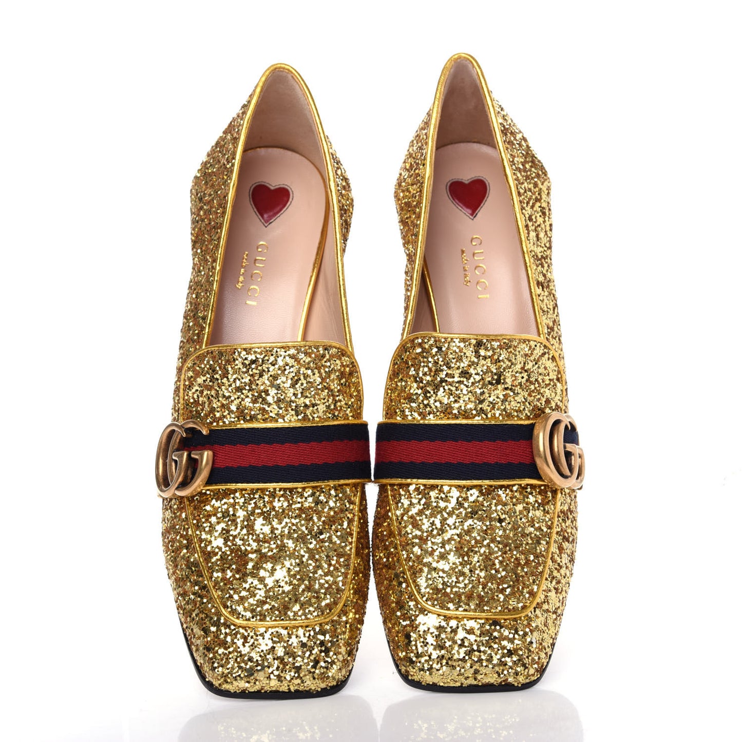 Glitter Nappa Web Peyton 75mm Loafer Pumps 39 Oro Vecchio