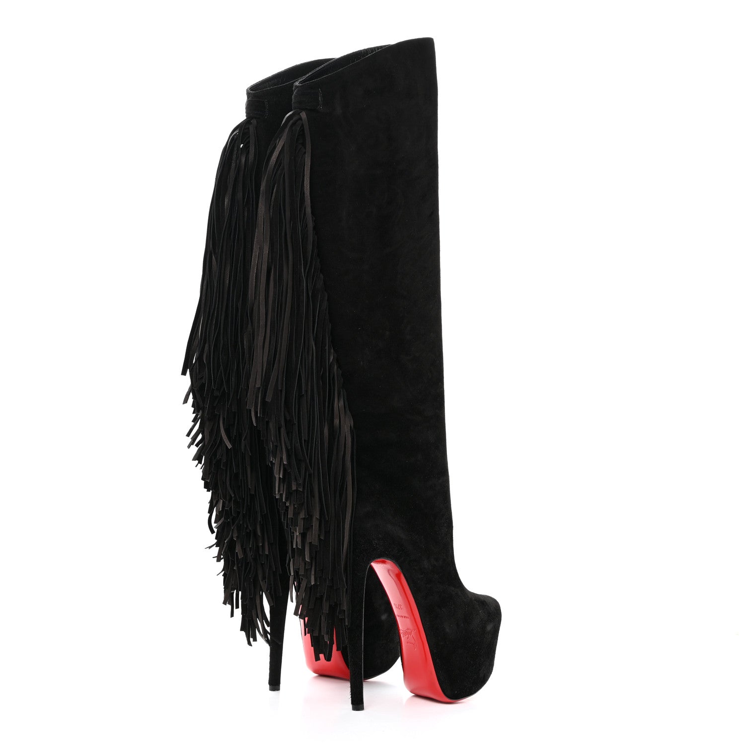 Christian Louboutin Suede Fringe Interlopa 160 Over The Knee Boots 37.5 Black 4 of 8
