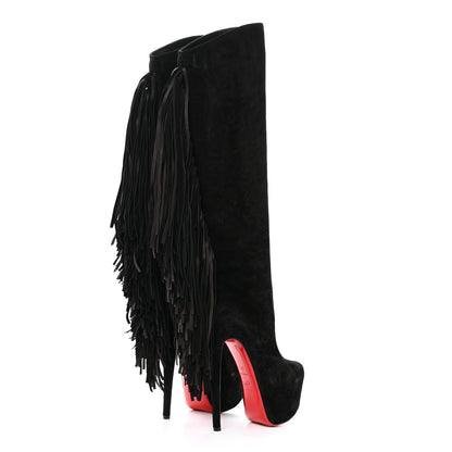 Christian Louboutin Suede Fringe Interlopa 160 Over The Knee Boots 37.5 Black 4 of 8