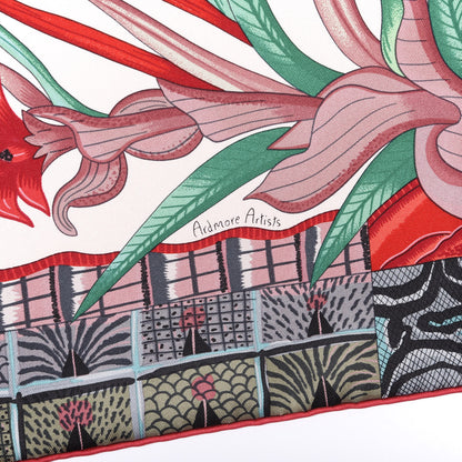 Hermes Silk La Marche Du Zambeze Scarf 90 Rose Pale Rouge Vert 2 of 6