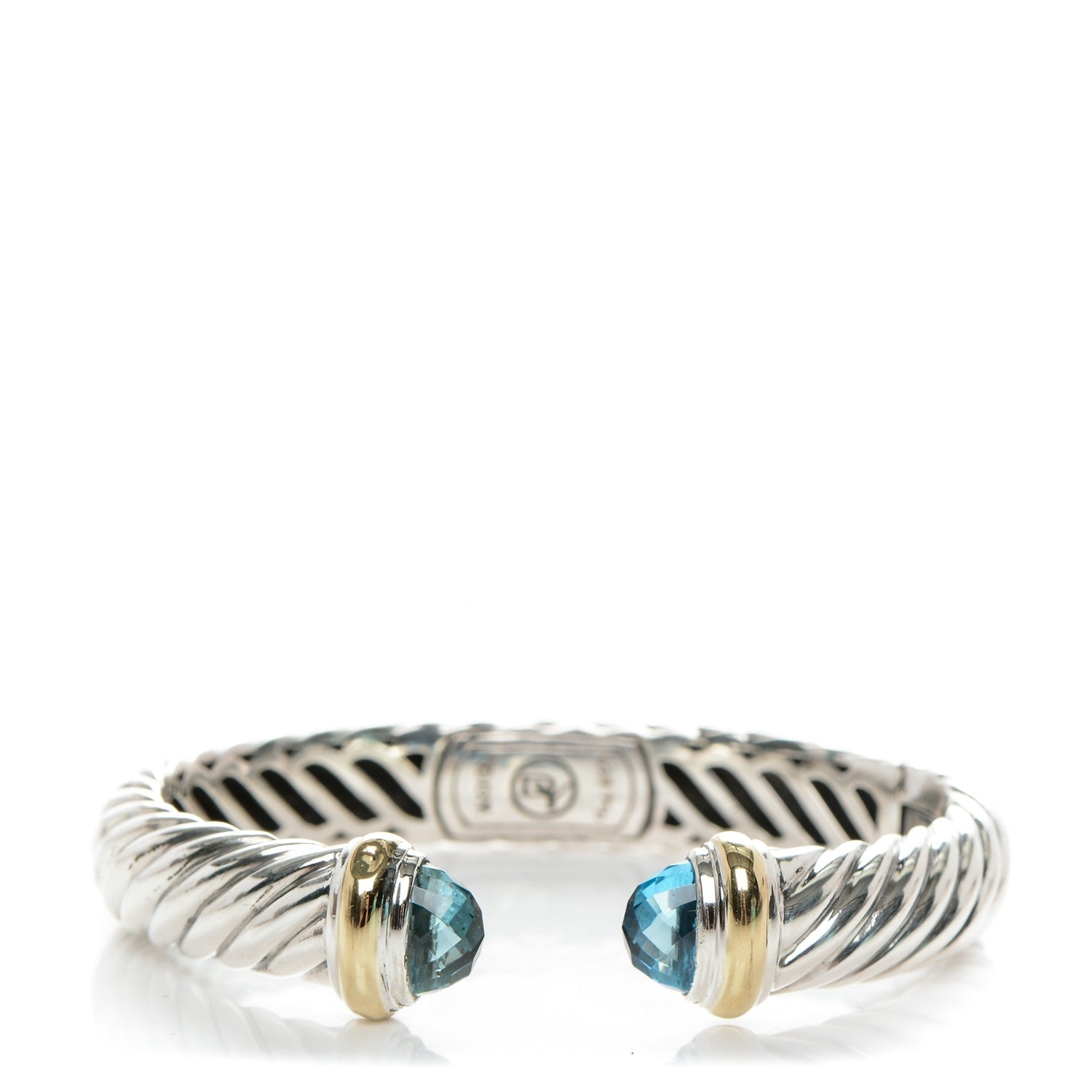 David Yurman Sterling Silver 18K Yellow Gold Blue Topaz Waverly Bracelet 1 of 6