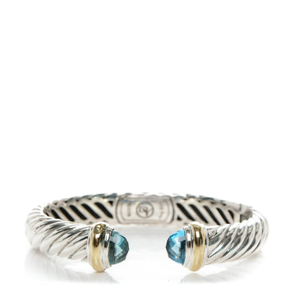David Yurman Sterling Silver 18K Yellow Gold Blue Topaz Waverly Bracelet 1 of 6