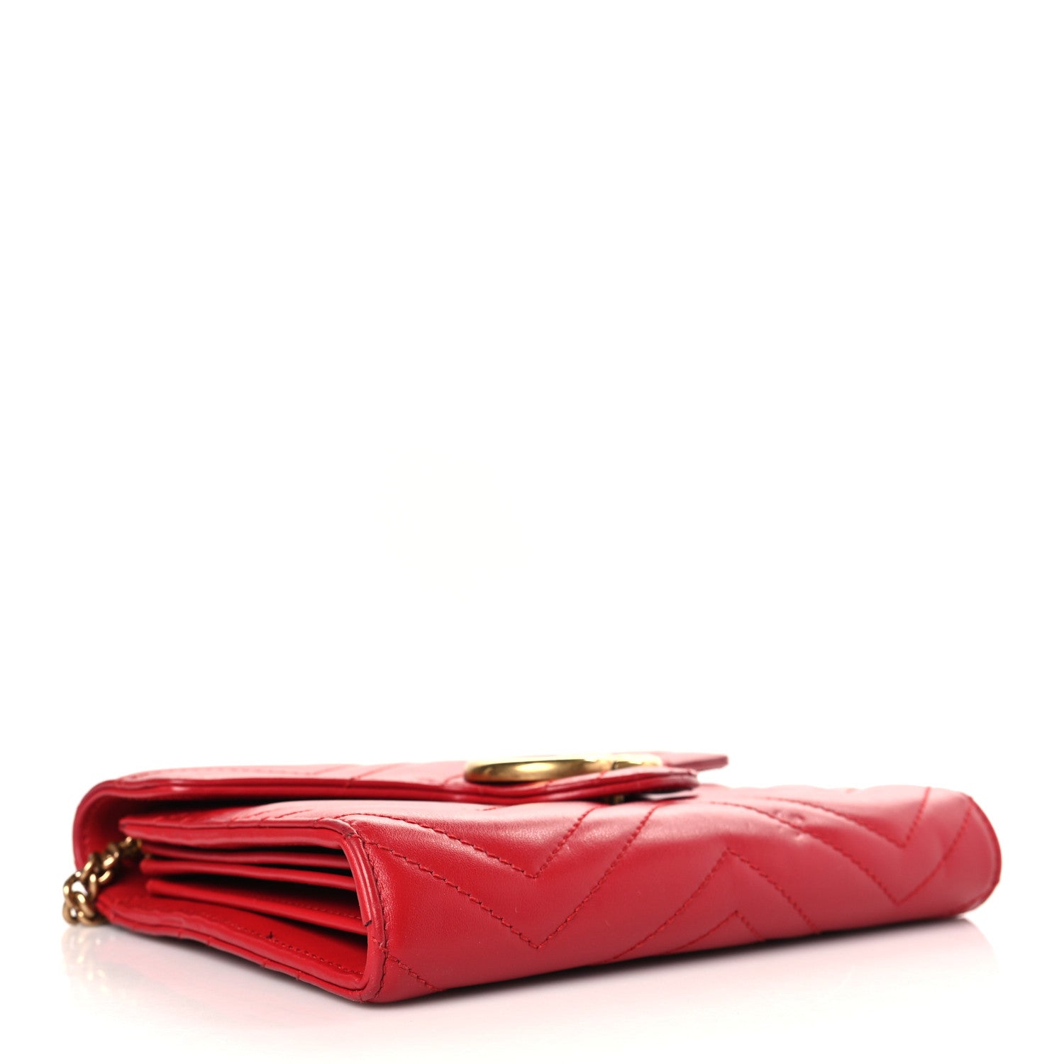 Gucci Calfskin Matelasse GG Marmont Chain Wallet Hibiscus Red 4 of 9
