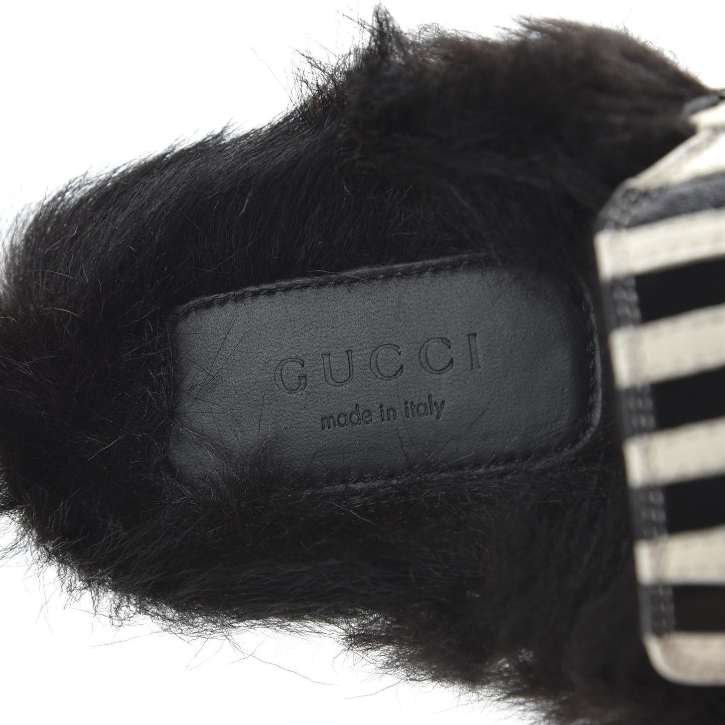 Malaga Kid Fur Zebra Inlay Womens Princetown Slippers 35 Mystic White Black