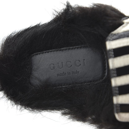 Gucci Malaga Kid Fur Zebra Inlay Womens Princetown Slippers 35 Mystic White Black 7 of 8