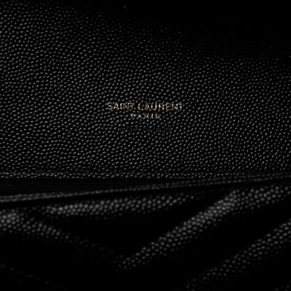 Saint Laurent Grain De Poudre Matelasse Chevron Monogram Envelope Clutch Black 6 of 10