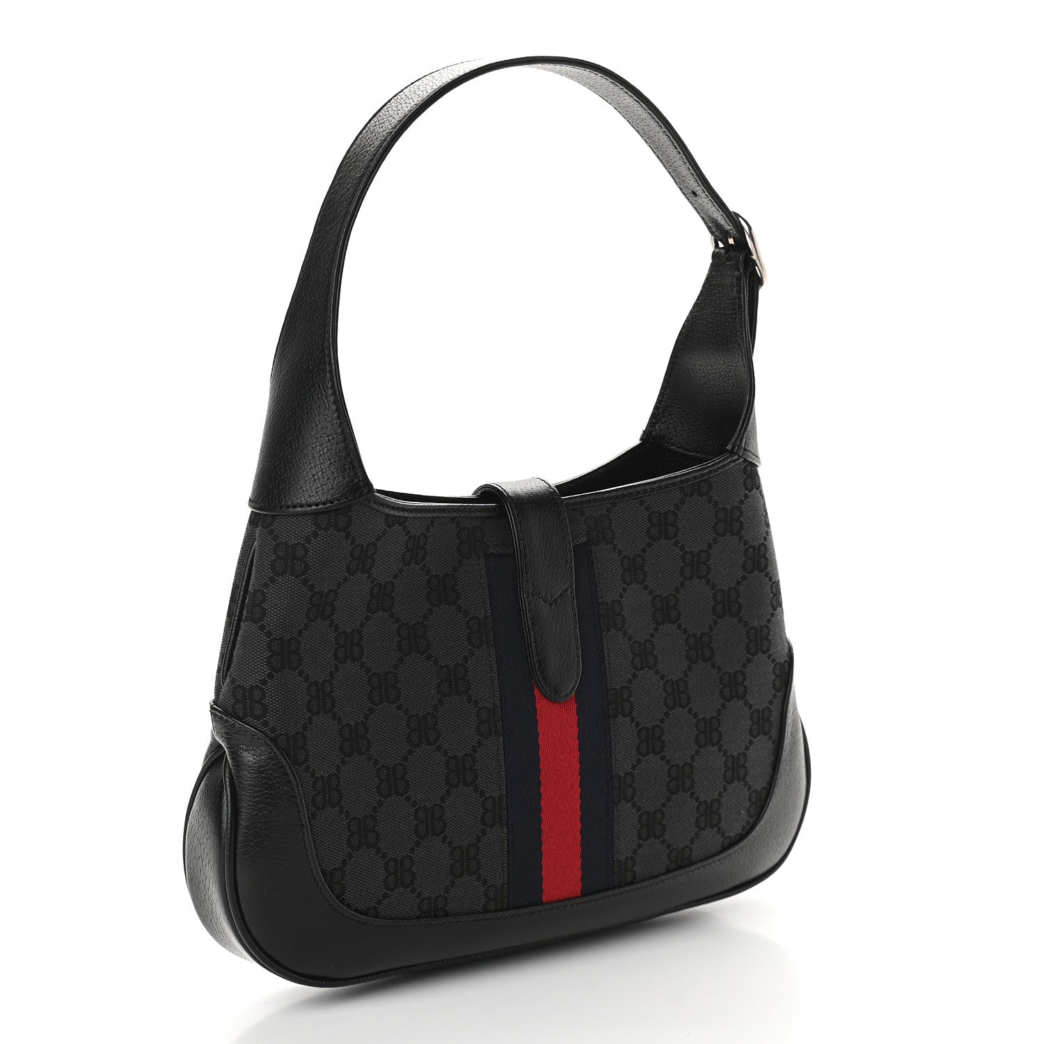 Gucci X BALENCIAGA BB Monogram Calfskin Web Small Jackie 1961 Hobo Black 3 of 9