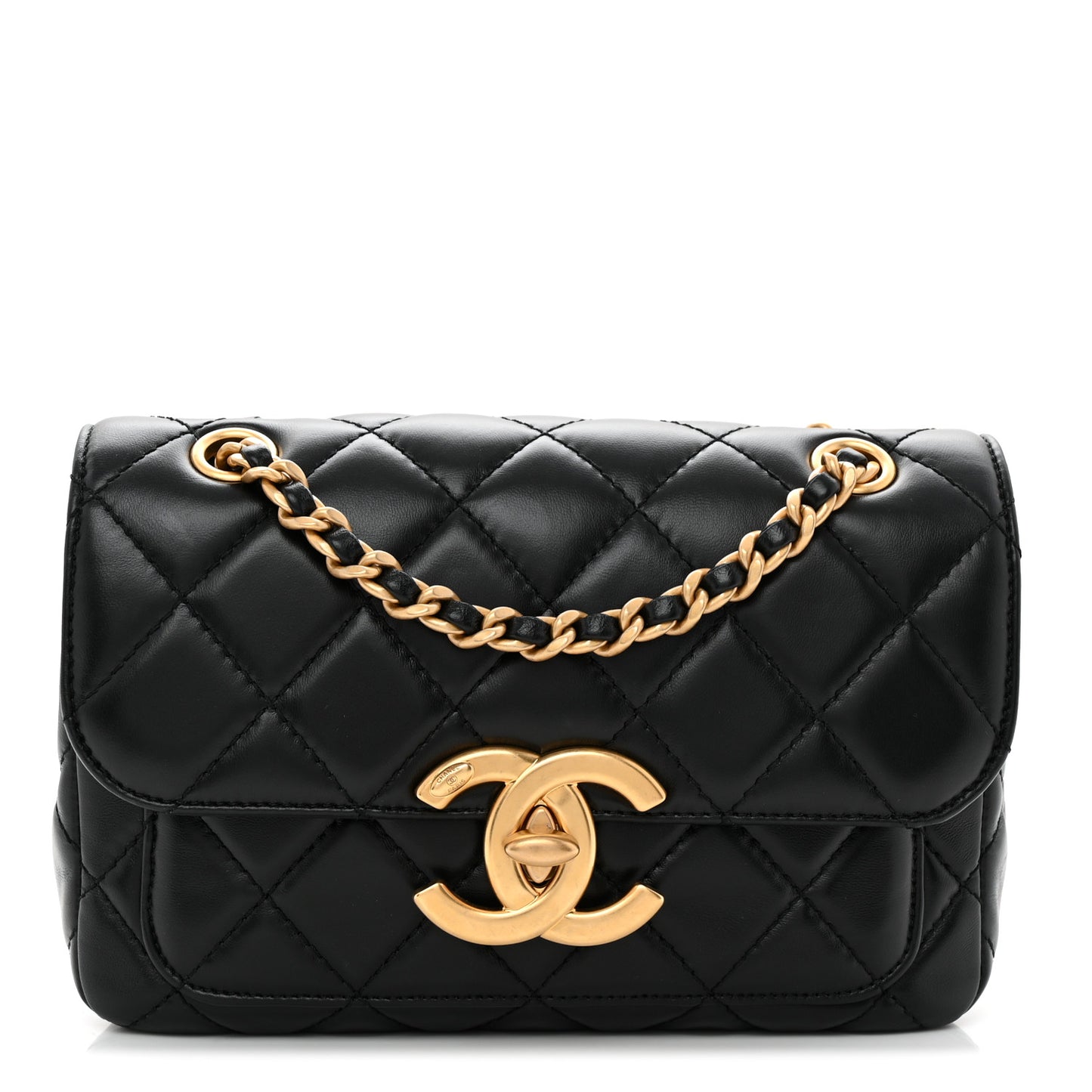 Shiny Lambskin Quilted Small Maxi CC Flap Black