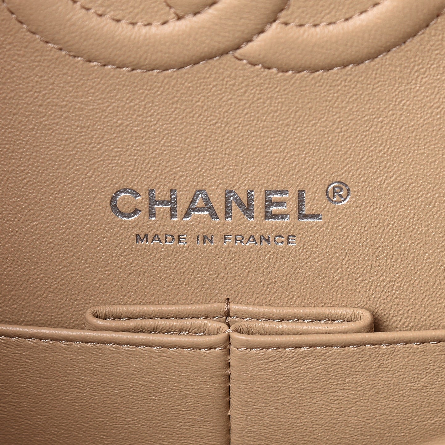 Lambskin Quilted Medium Double Flap Beige