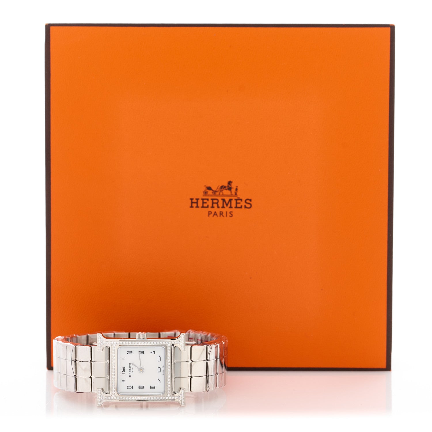 Hermes Stainless Steel Diamond Bezel Mother of Pearl 21mm Heure H Hour Quartz Watch 5 of 5