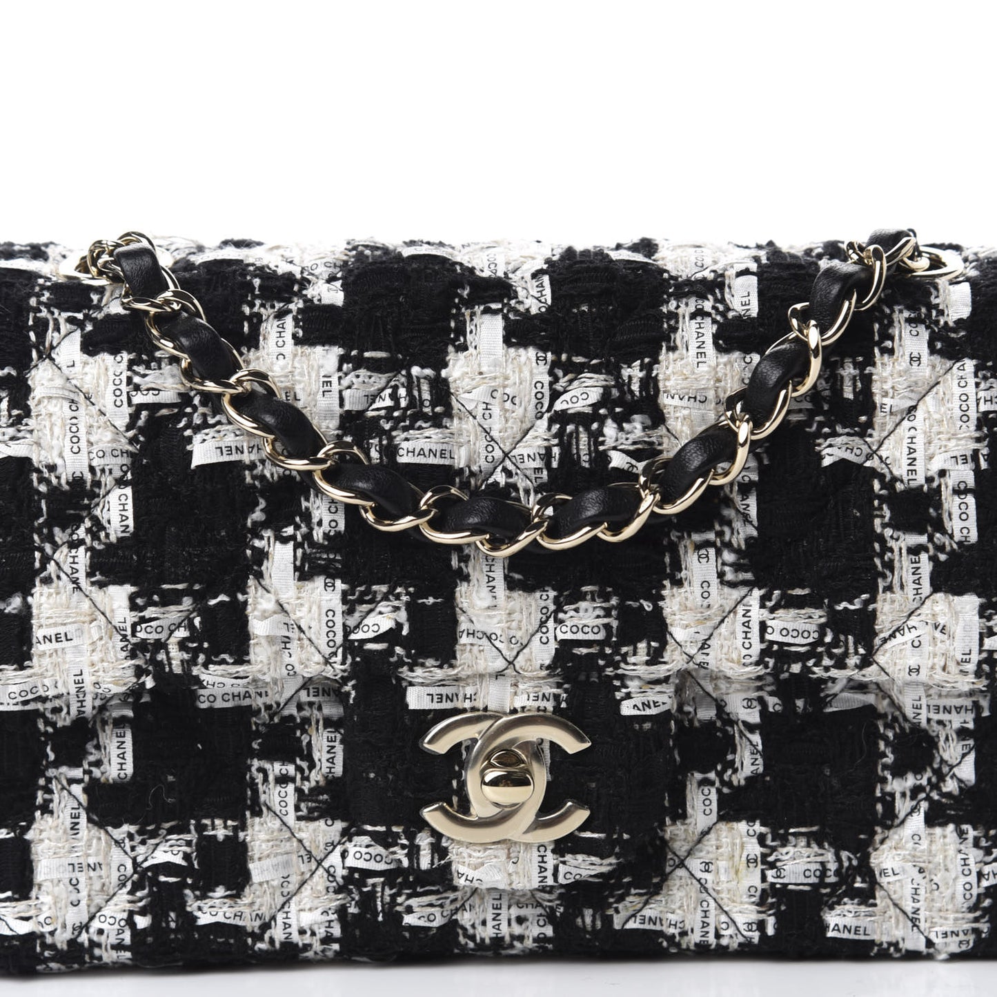Tweed Quilted Mini Rectangular Flap Black Ecru White