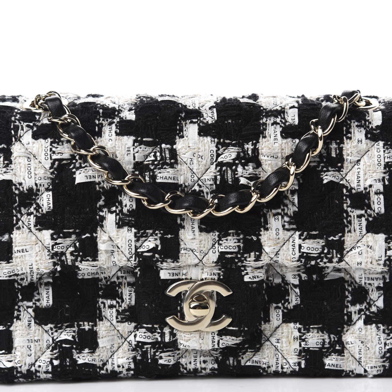 Chanel Tweed Quilted Mini Rectangular Flap Black Ecru White 10 of 10