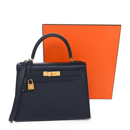 Hermes Chevre Chamkila Horseshoe Kelly Sellier 28 Bleu Indigo 11 of 11