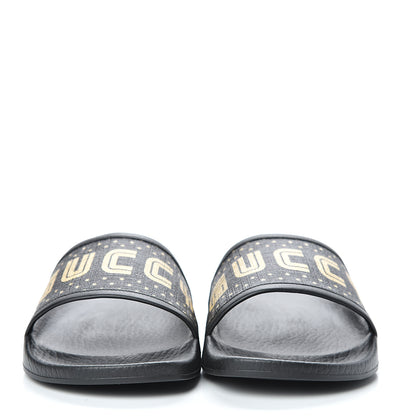 Gucci X SEGA Supreme Canvas GUCCY Stars Womens Slide Sandals 36 Black Gold 2 of 8