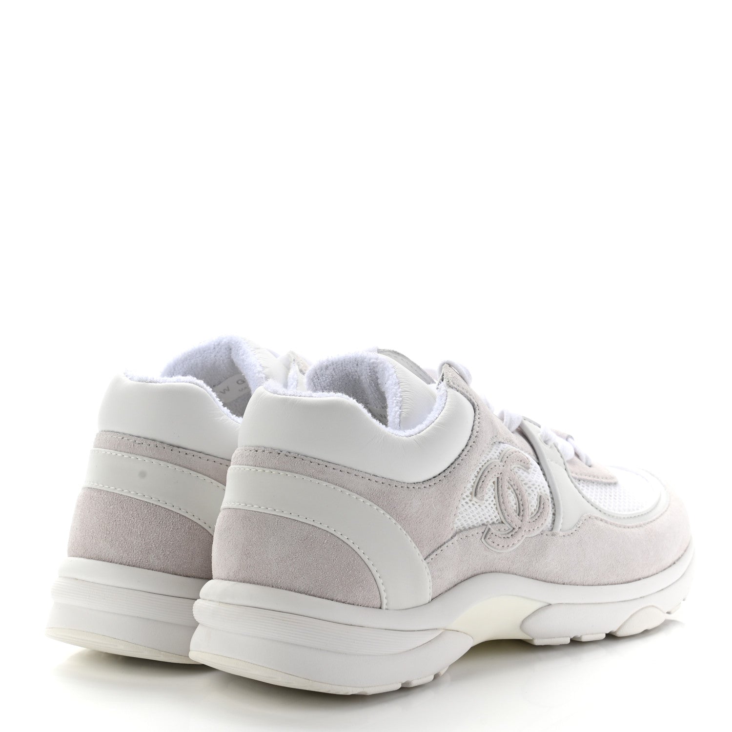 Chanel Suede Calfskin Fabric CC Sneakers 41 White Grey 4 of 14