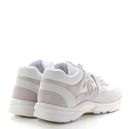 Chanel Suede Calfskin Fabric CC Sneakers 41 White Grey 4 of 14