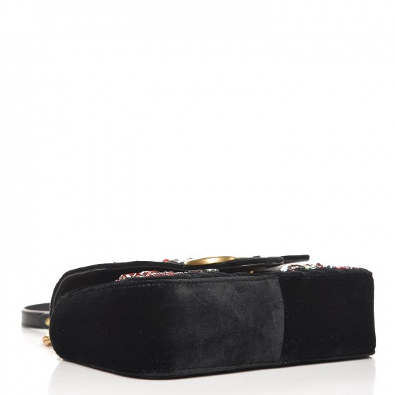 Velvet Matelasse Embroidered Mini GG Marmont Shoulder Bag Black