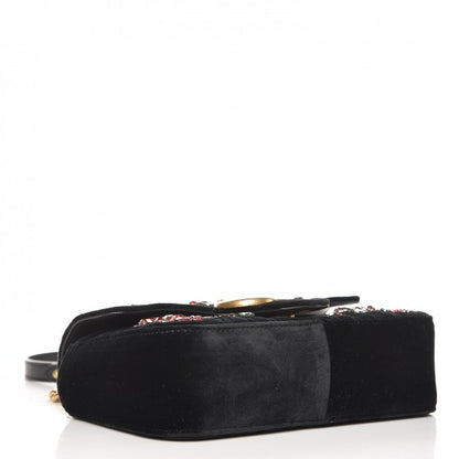 Gucci Velvet Matelasse Embroidered Mini GG Marmont Shoulder Bag Black 4 of 9