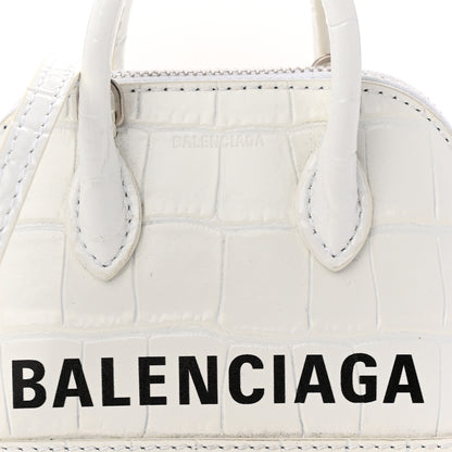 Balenciaga Calfskin Logo Crocodile Embossed Mini Ville Top Handle Bag White Black 7 of 10