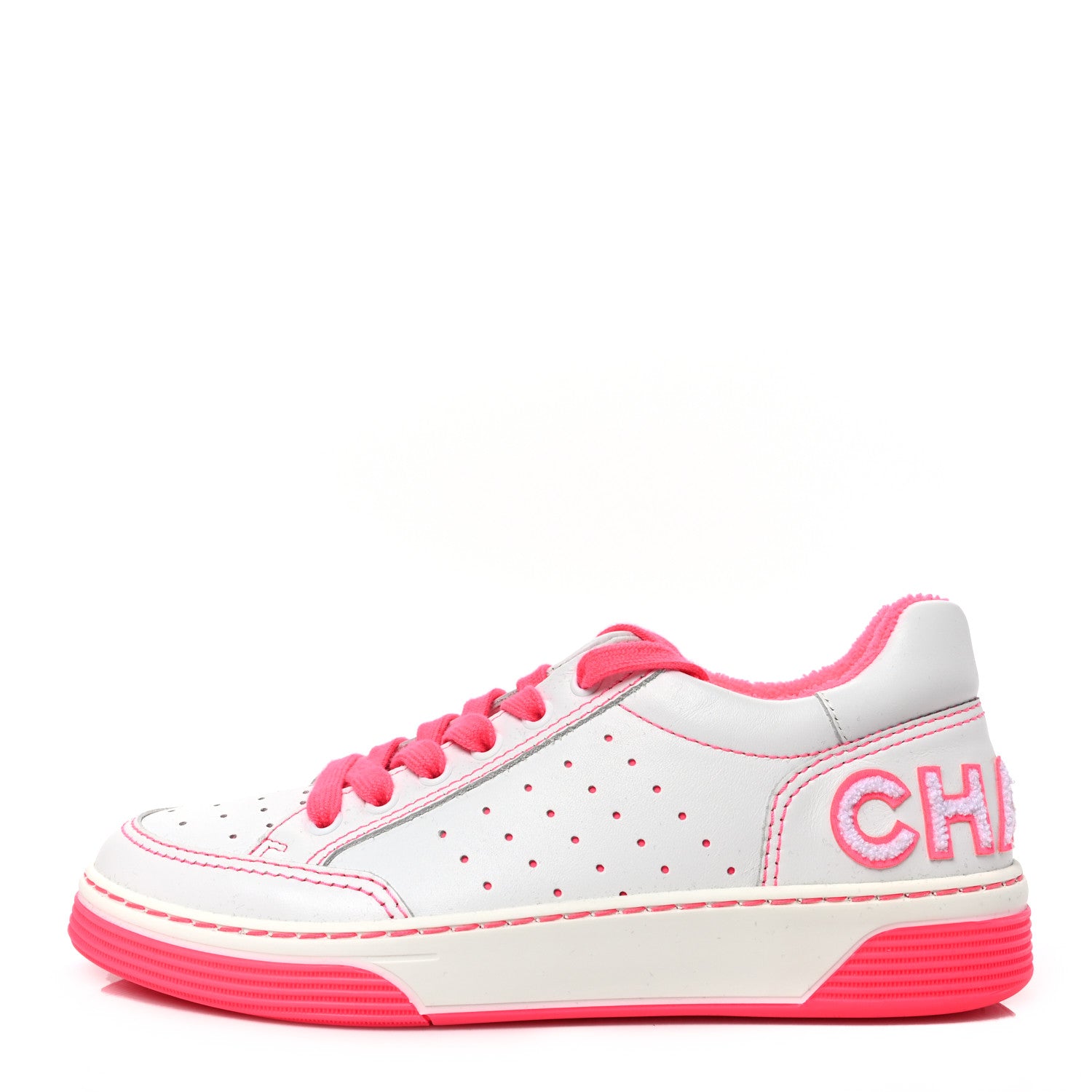 Chanel Calfskin Womens Logo Sneakers 37 Fuchsia White 1 of 6